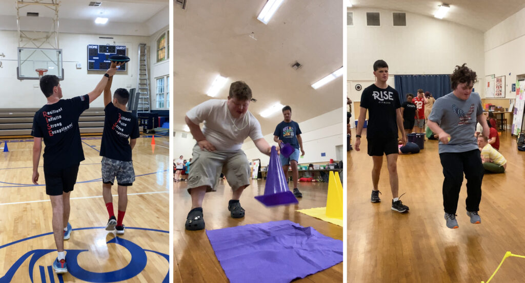 Summer camp athletes with disabilities performing a variety of physical activities.