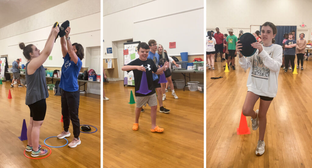 Summer camp athletes with disabilities performing a variety of physical activities.