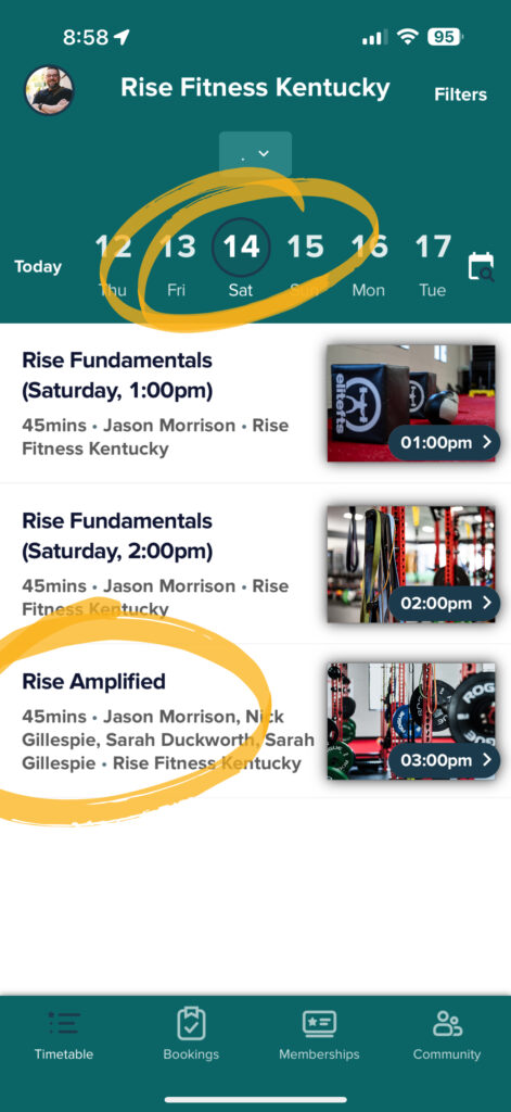 reserving classes at rise fitness