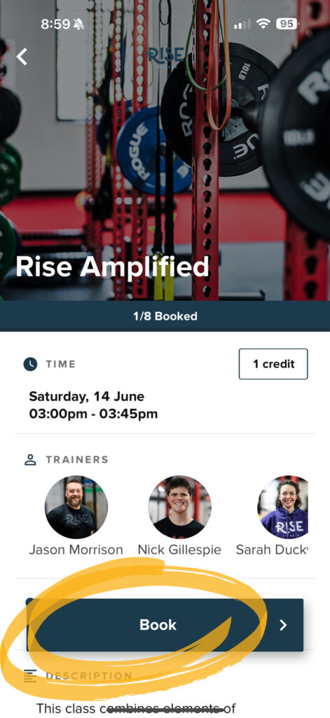 booking classes at rise fitness