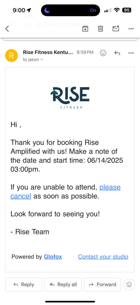 reserving classes at rise fitness